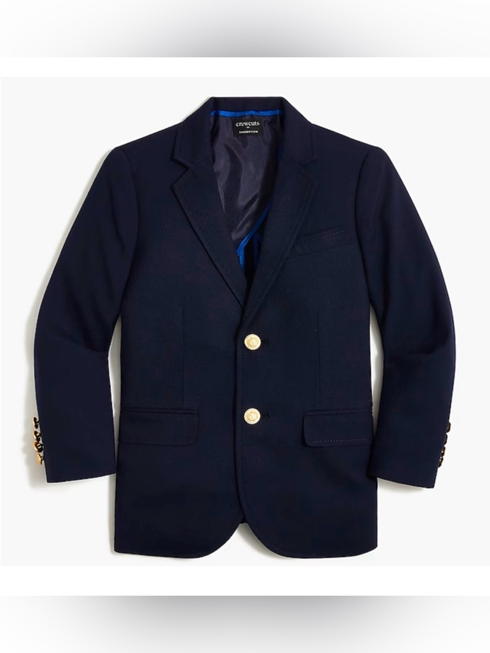 J. Crew Crewcuts Thompson Boys Navy Wool Blend Blazer with Gold Buttons, Size 8